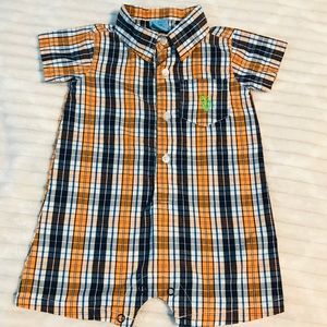 5/$20 Polo Romper blue orange plaid 3-6 month